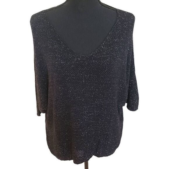 Gigi Moda Womens Black Sliver Sparkle Pull Over Knit Sweater - Picture 1 of 11